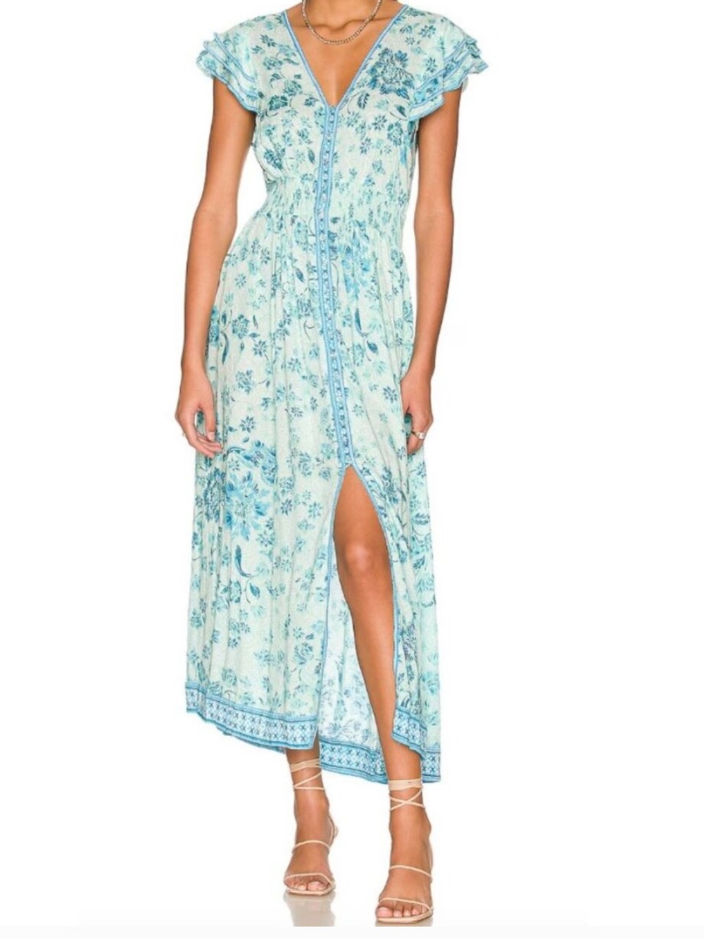Poupette St Barth Women's Della Midi Dress Size Small Blue - Picture 2 of 7